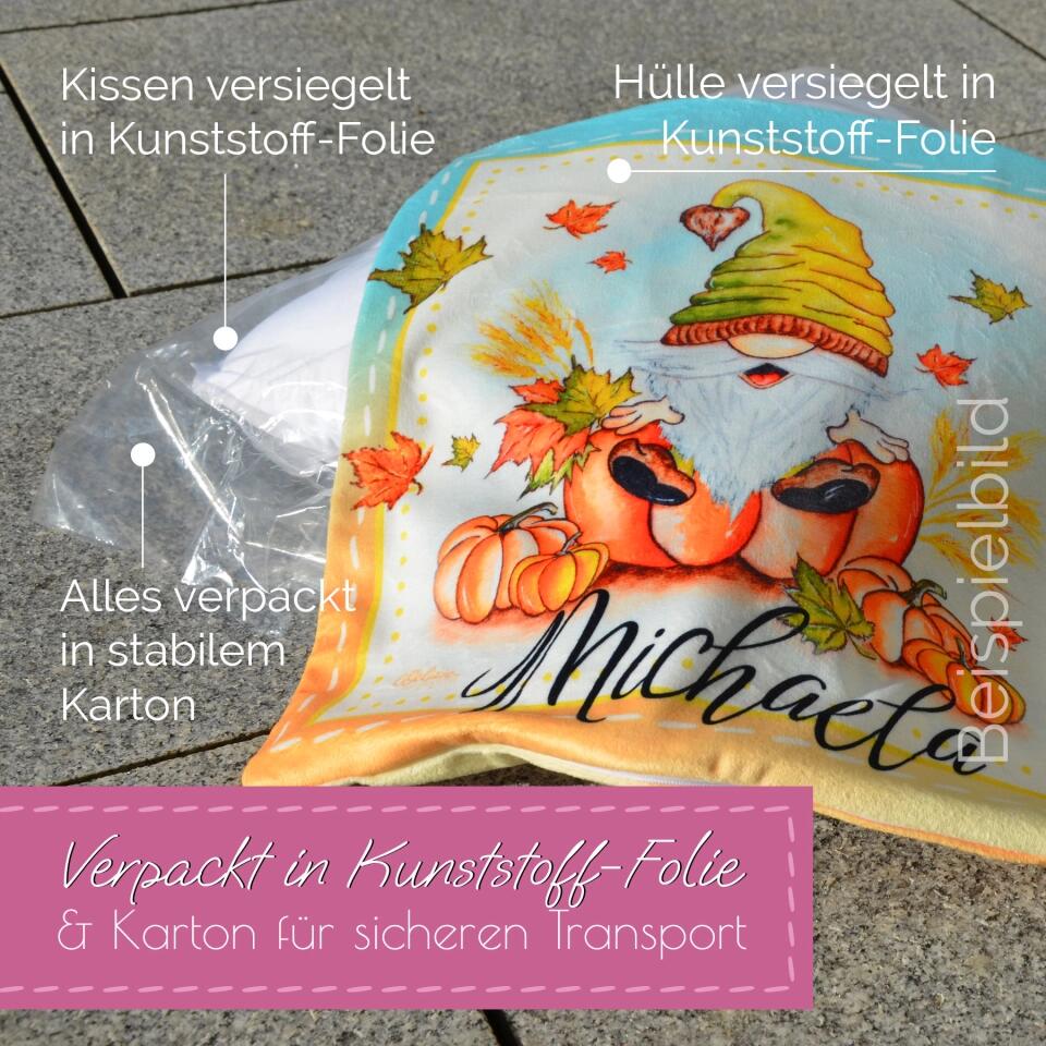 Deko Kissen . Wichtel PUMPKIN am Kürbisfest ♡ Geschenk zum Geburtstag